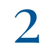 Dark blue number two on a white circular background with a thin black border.