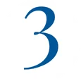 Blue numeral three on a white background, centered within a black square border.