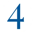 Blue number four on a white circular background, framed by a black scalloped square border.