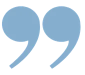 Blue quotation marks on a white background, slightly tilted for artistic effect.